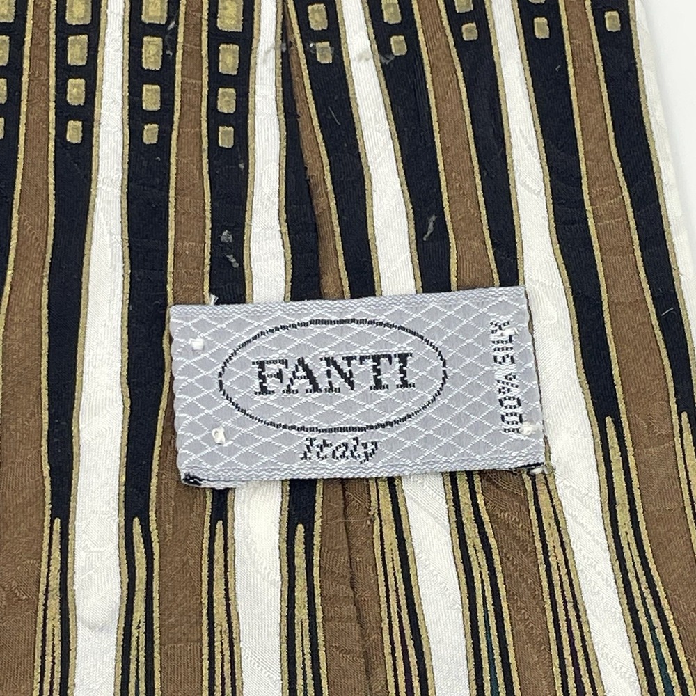 Fanti Italy Tie Handmade Silk Gold Teal Purple Black VTG 4x58" Geometric Classic - Picture 4 of 7